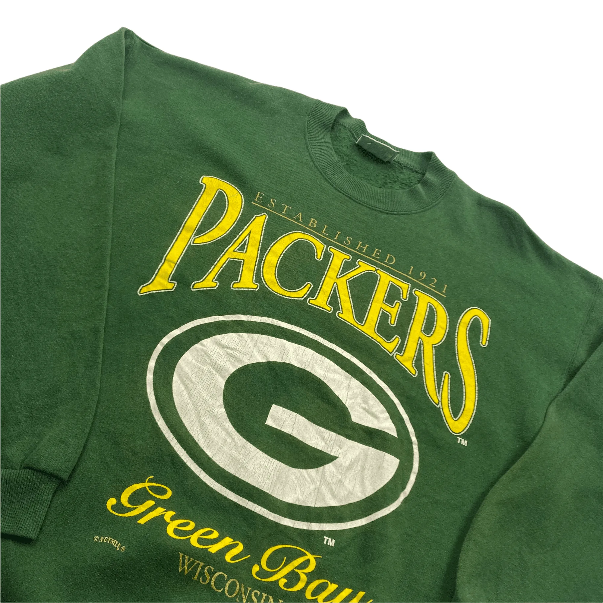 Vintage 90s Green Lee Sport Nutmeg Green Bay Packers NFL Spell-Out Sweatshirt - Extra Large