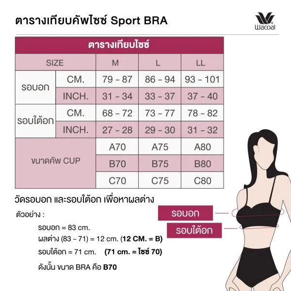 Wacoal Motion Wear บราสำหรับออกกำลังกาย In to Out รุ่น WR1526 สีดำ (BL)