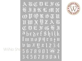 White Old English Letter Adhesive Nail Art Sticker - 1 pc (R180W)