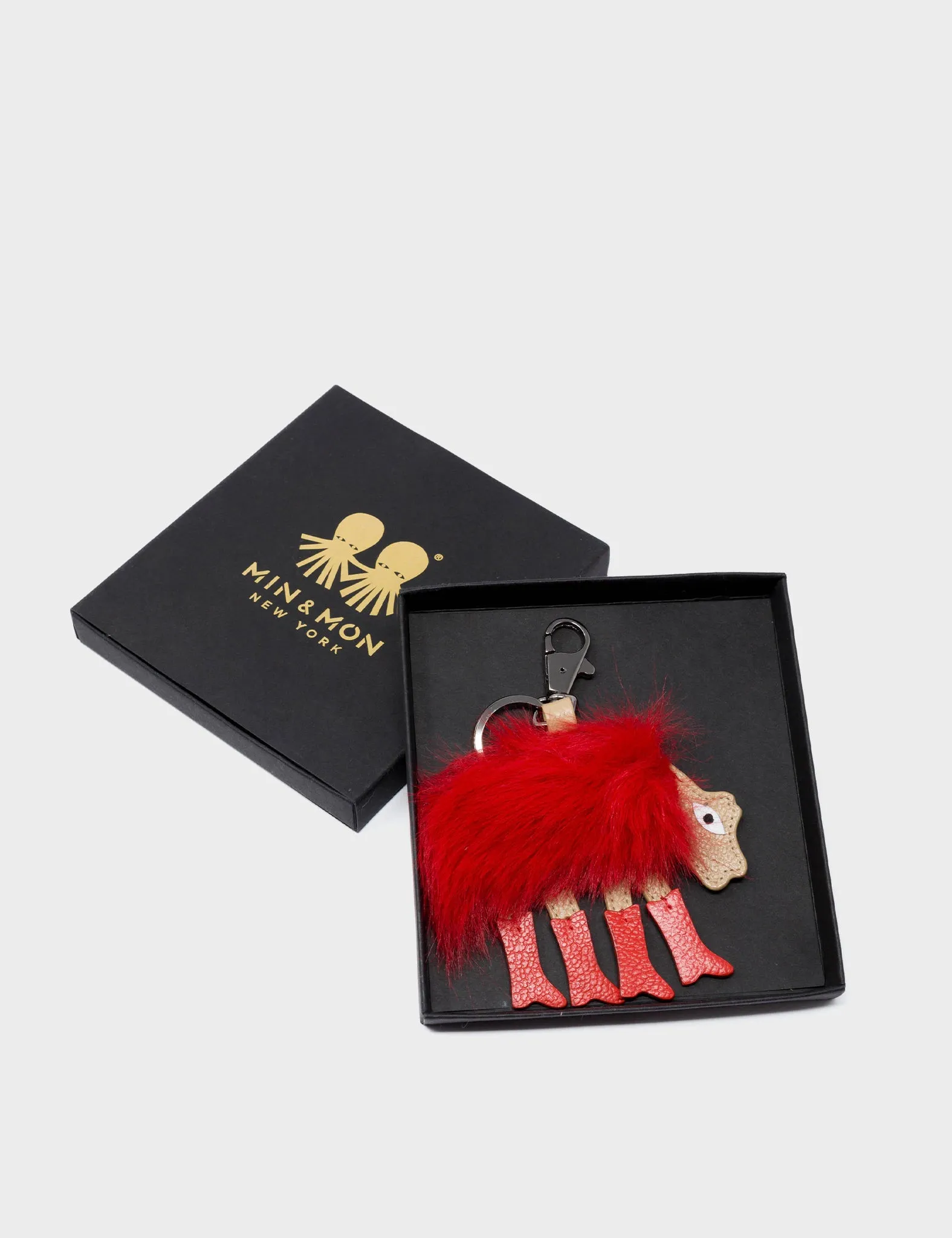 Wolf In Heels Charm - Red Synthetic Fur and Red Boots Keychain